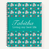 アクアかわいらしスケッチ上のフローラルパターン ノートブック (正面)