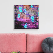 アクアかわいらしパープルグレーフローラグランジ キャンバスプリント (インサイチュ (リビング))