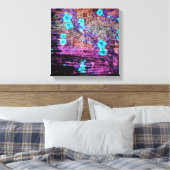 アクアかわいらしパープルグレーフローラグランジ キャンバスプリント (インサイチュ (寝室))