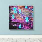 アクアかわいらしパープルグレーフローラグランジ キャンバスプリント (インサイチュ (ウッドフロア))