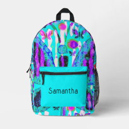 アクアかわいらしピンクと紫の蝶 プリントバックパック