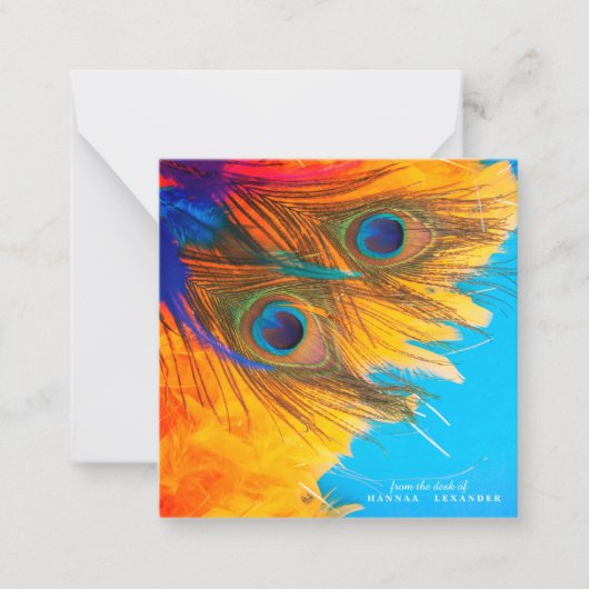 アクアかわいらしブルーエレガント孔雀フェザー ノートカード (正面)