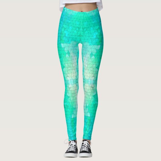 アクアかわいらしブルーグリーンマーメイドモザイクパターン レギンス (正面)