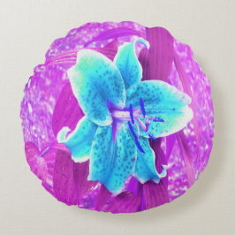 アクアかわいらしブルースターガーザーリリリオンパープル ラウンドクッション