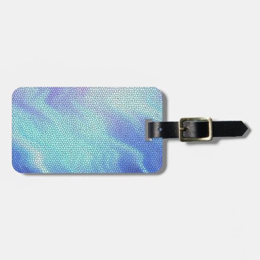 アクアかわいらしブルーパープルパステルモザイクタイル ラゲッジタグ (正面横)