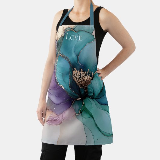 アクアかわいらしブルーパープル金ゴールドフローラ エプロン (インサイチュ)