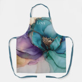 アクアかわいらしブルーパープル金ゴールドフローラ エプロン (正面)