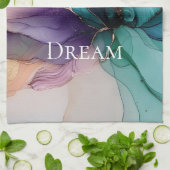 アクアかわいらしブルーパープル金ゴールドフローラ キッチンタオル (折り畳み)