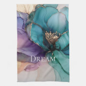 アクアかわいらしブルーパープル金ゴールドフローラ キッチンタオル (縦)