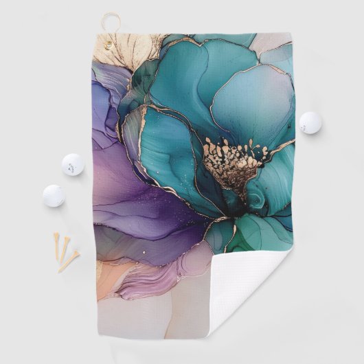 アクアかわいらしブルーパープル金ゴールドフローラ ゴルフタオル (インサイチュ)
