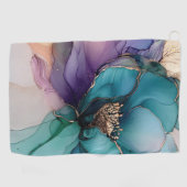 アクアかわいらしブルーパープル金ゴールドフローラ ゴルフタオル (横)
