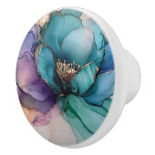 アクアかわいらしブルーパープル金ゴールドフローラ セラミックノブ (右)