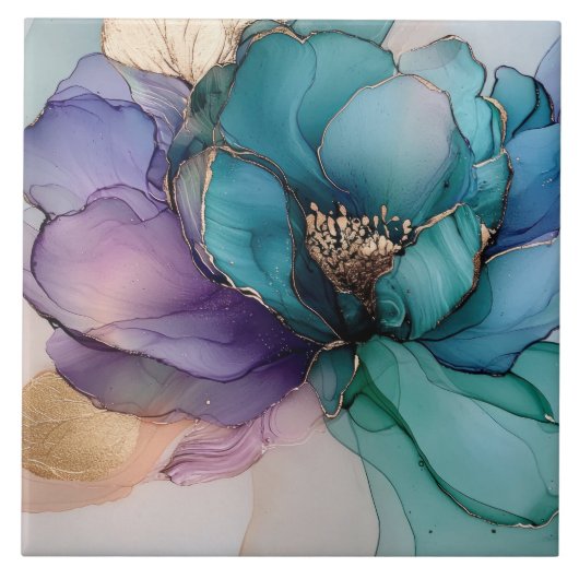 アクアかわいらしブルーパープル金ゴールドフローラ タイル (正面)