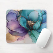 アクアかわいらしブルーパープル金ゴールドフローラ マウスパッド (マウス)