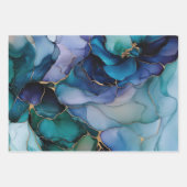 アクアかわいらしブルーパープル金ゴールドフローラ ラッピングペーパーシート (正面3)