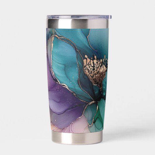 アクアかわいらしブルーパープル金ゴールドフローラ 保温保冷タンブラー (左面)