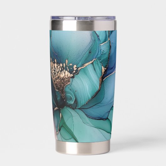 アクアかわいらしブルーパープル金ゴールドフローラ 保温保冷タンブラー (背面)