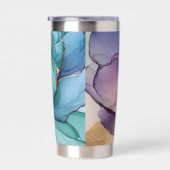 アクアかわいらしブルーパープル金ゴールドフローラ 保温保冷タンブラー (右面)