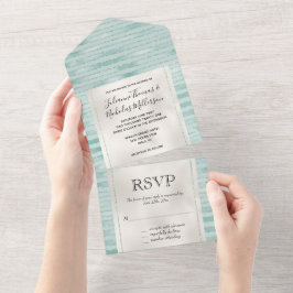 アクアかわいらしミントグリジーグリッターストライプズ オールインワン招待状