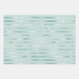 アクアかわいらしミントグリジーグリッターストライプズ ラッピングペーパーシート