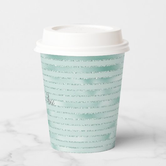 アクアかわいらしミントグリジーグリッターストライプズ 紙コップ (左)