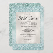 アクアかわいらしミントグリジーグリッターブライダルシャワー 招待状 (正面/裏面)