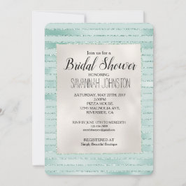 アクアかわいらしミントグリジーストライプブライダルシャワー 招待状