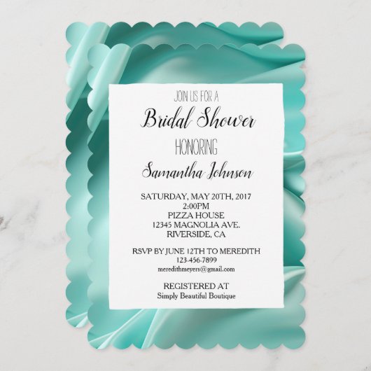 アクアかわいらしミントサテフェイクンブライダルシャワー 招待状 (正面/裏面)