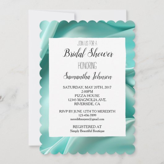 アクアかわいらしミントサテフェイクンブライダルシャワー 招待状 (正面)