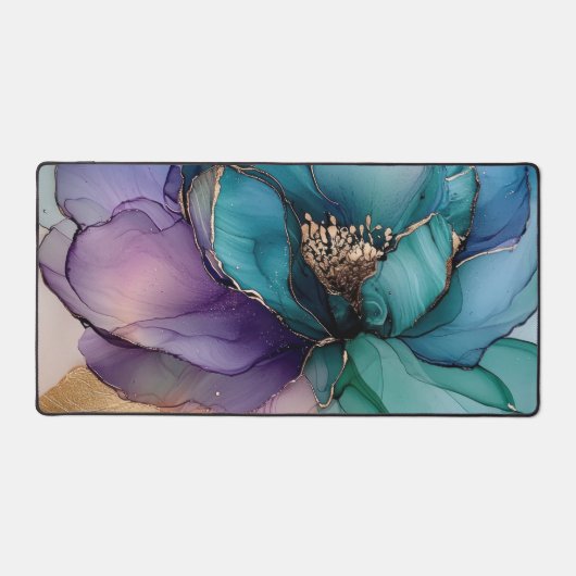 アクアかわいらし金ゴールド紫色の花 デスクマット (正面)