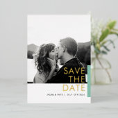 アクアきらめく日付フォイルカードを保存 箔招待状 (立ち正面)