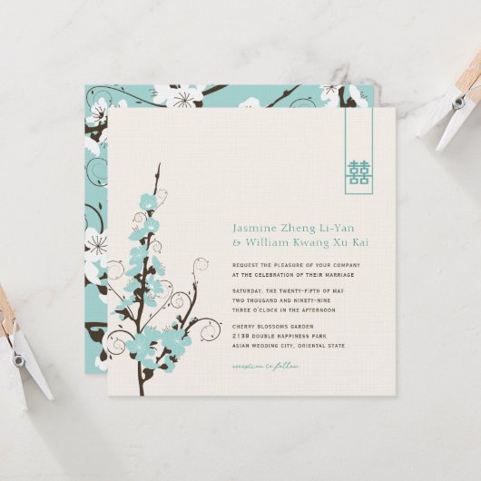 アクアさくらんぼ桜スワーズアジア結婚ズ 招待状 (正面/裏面インサイチュ)