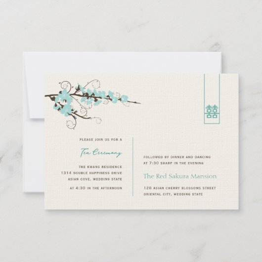 アクアさくらんぼ花咲シックなアジアの結婚披露宴 招待状 (正面)