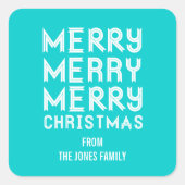アクアとはっきりしたホワイトのメリークリスマスギフトラベル スクエアシール (正面)