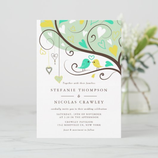 アクアとイエロお洒落ロバ結婚バード 招待状 (スタンド正面)