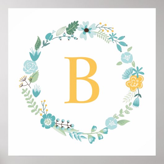 アクアとイエローのモノグラム入り花輪 ポスター (正面)