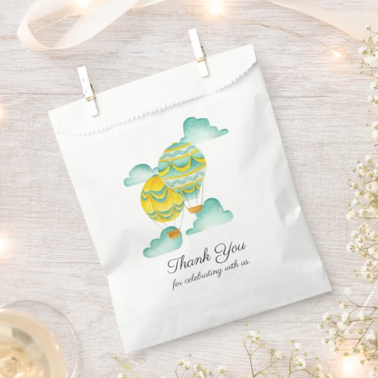 アクアとイエローホットエアバルーンありがとう フェイバーバッグ (クリップ留めされた状態)