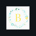 アクアとイエローモノグラムのフローラリース キャンバスプリント<br><div class="desc">甘いエレガントリースモノグラムのキャンバス印刷</div>