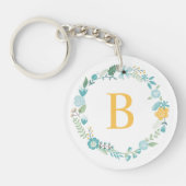 アクアとイエローモノグラムのフローラリース キーホルダー (正面)