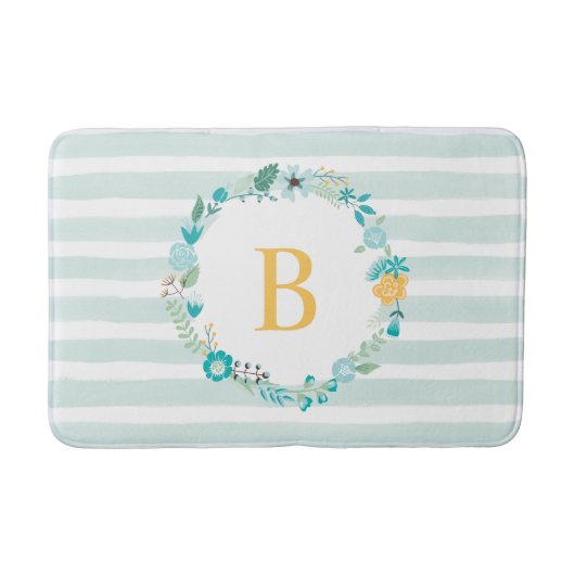 アクアとイエローモノグラムのフローラリース バスマット (正面)