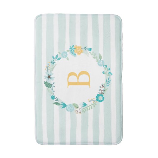 アクアとイエローモノグラムのフローラリース バスマット (正面縦)