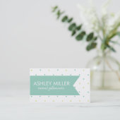 アクアとイエロー水玉模様リボンの名刺 名刺 (スタンド正面)