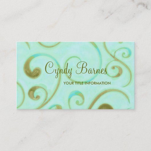 アクアとオリーブグリーンの渦巻きビジネスカード 名刺 (正面)