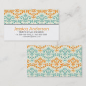 アクアとオレンジのダマスクパターン通話カード コーリングカード (正面/裏面)