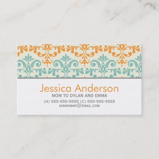 アクアとオレンジのダマスクパターン通話カード コーリングカード (正面)