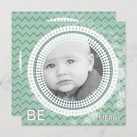 アクアとグリーンあなたのベビーフラットフォトカード シーズンカード (正面/裏面)