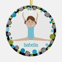 アクアとグリーンのスターギムナストブラウンポニーテイル セラミックオーナメント