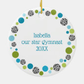 アクアとグリーンのスターギムナストブラウンポニーテイル セラミックオーナメント (裏面)