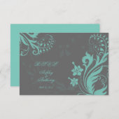 アクアとグレーのヴィンテージフローラ結婚の返信カード 出欠カード (正面/裏面)