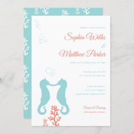 アクアとコーラルのカニクイール結婚式招待状 招待状